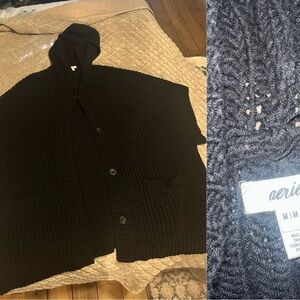 Aerie Black Knit Hooded Cardigan cape